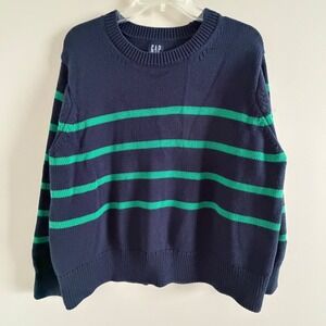 Gap Womens XL Collegiate Pullover Sweater Navy Blue Green Striped Crewneck